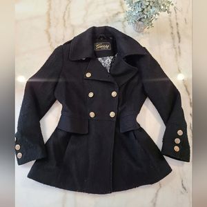 Guess Black Button Wool Winter Coat